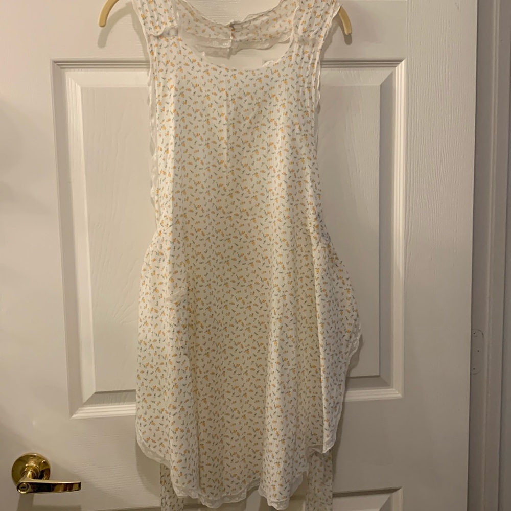 VINTAGE LEONARD FULL OVER APRONS COTTON/POCKETS YELLOW/WHITE FLORAL BIB LACE